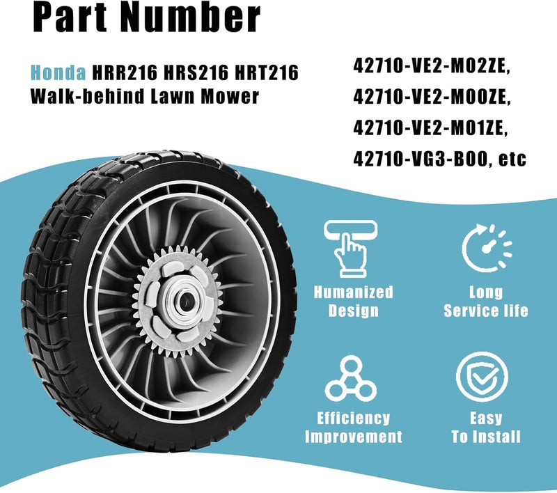Sutmorly HRR216 Lawn Mower Rear Drive Wheel for 42710-VE2-M02ZE 42710-VE2-M00ZE 42710-VE2-M01ZE 42710-VG3-B00, 8" Wheel Assebmly Compatible with HRR216 HRS216 HRT216 Walk Behind Lawn Mower (Set of 2) - Image 4